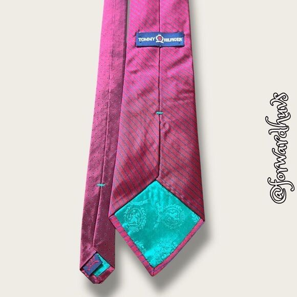Tommy Hilfiger Red Necktie with Blue Pinstriping – 56 Inches Long - Picture 6 of 9